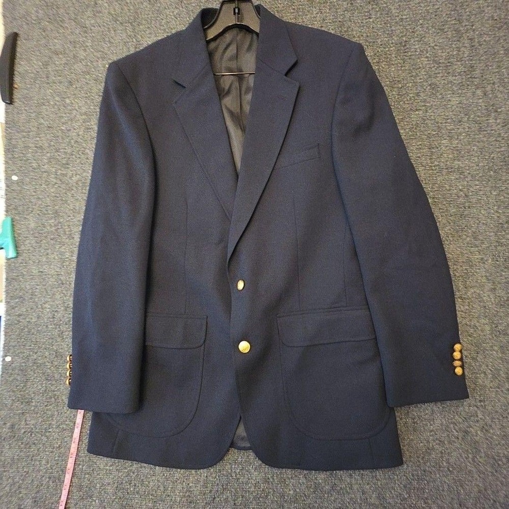 Trophy Club Blazer Sport Coat Mens 42L Blue Gold Button Jacket Classic Business